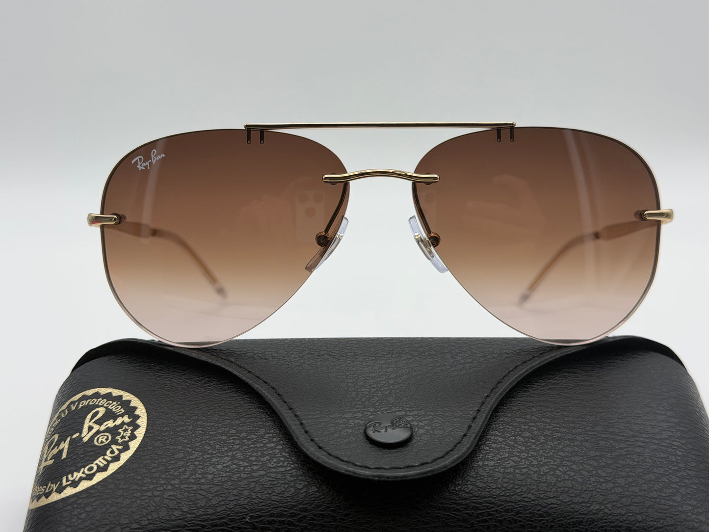 Ray-Ban RB 3791 59mm Rimless Aviator Brown Gradient / Gold 001/13 NEW