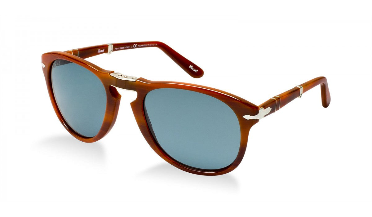 Persol PO 714 52mm Rare Striped Nut / Blue Polarized Photochromic Lens 957 / 4N Folding Italy Preowned