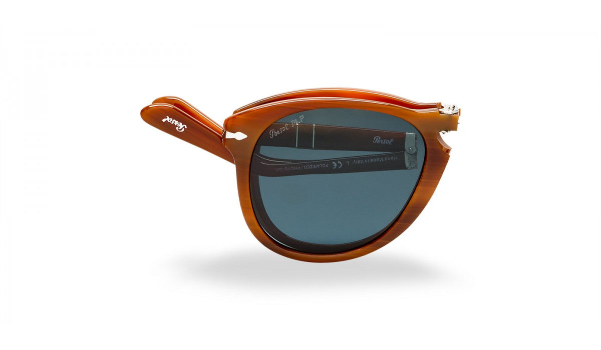 Persol PO 714 52mm Rare Striped Nut / Blue Polarized Photochromic Lens 957 / 4N Folding Italy Preowned
