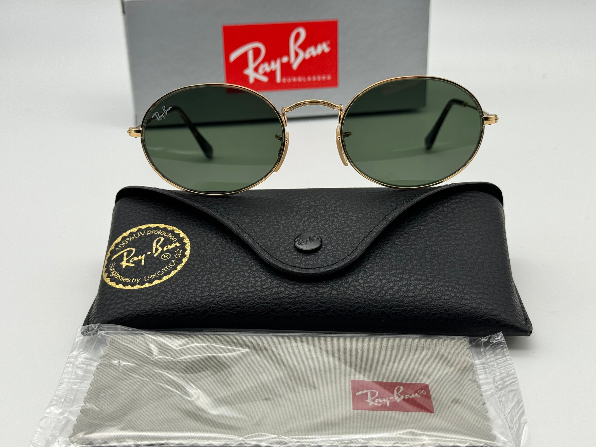 Ray Ban Oval 54mm Gold Green RB 3547 Italy NEW Shade Review Store