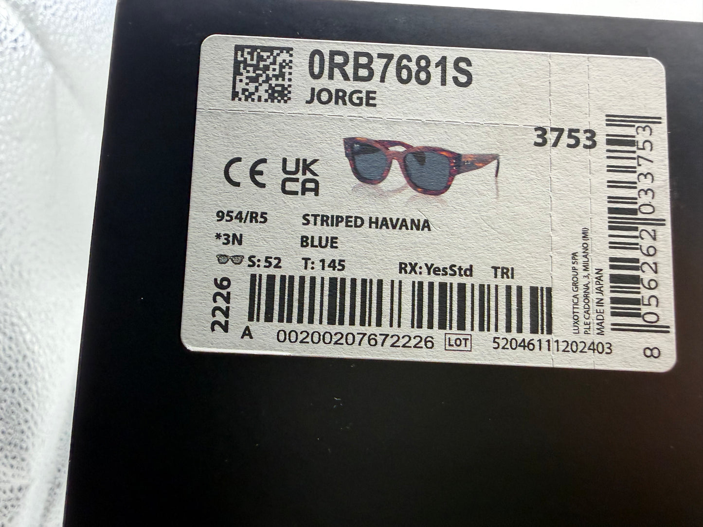 Ray-Ban Jorge 52mm RB 7681 SF 954/R5 Stripped Havana / Blue NEW Japan NEW