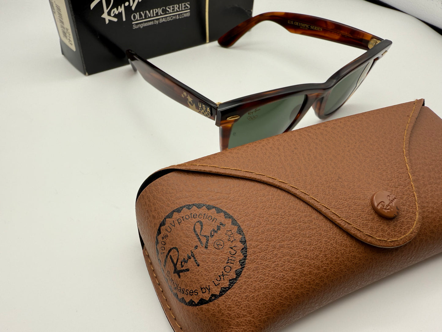 VINTAGE RAY-BAN WAYFARER 50mm USA B&L OLYMPIC SERIES TORTOISE / G-15 W2244 XUAR NOS