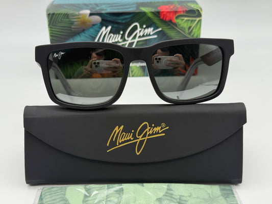 Maui Jim Stone Shack 55mm Matt Black - Crystal / Neutral Gray Bi Gradient Mirror Polarized NEW