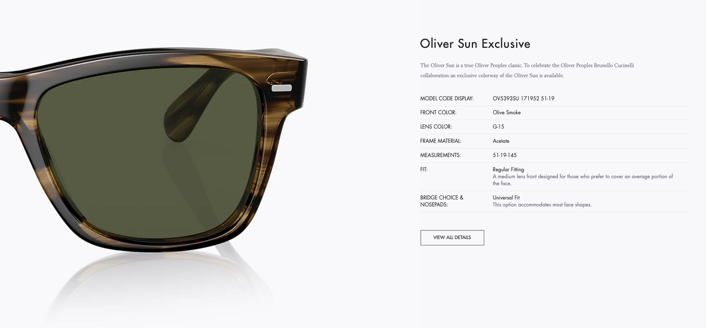 Oliver Peoples Oliver Sun Exclusive Brunello Cucinelli 51mm Olive Smoke G15 OV5393su 171952 Preowned