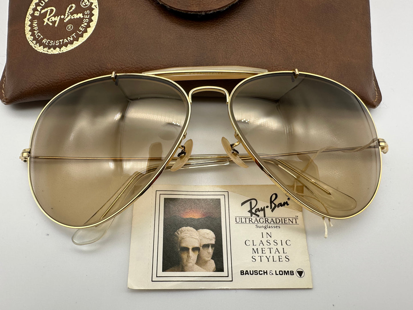 Ray Ban Outdoorsman II Ultragraident Beige Arista L9847 6A 41 59 Vintage 1970s Extremely rare NOS