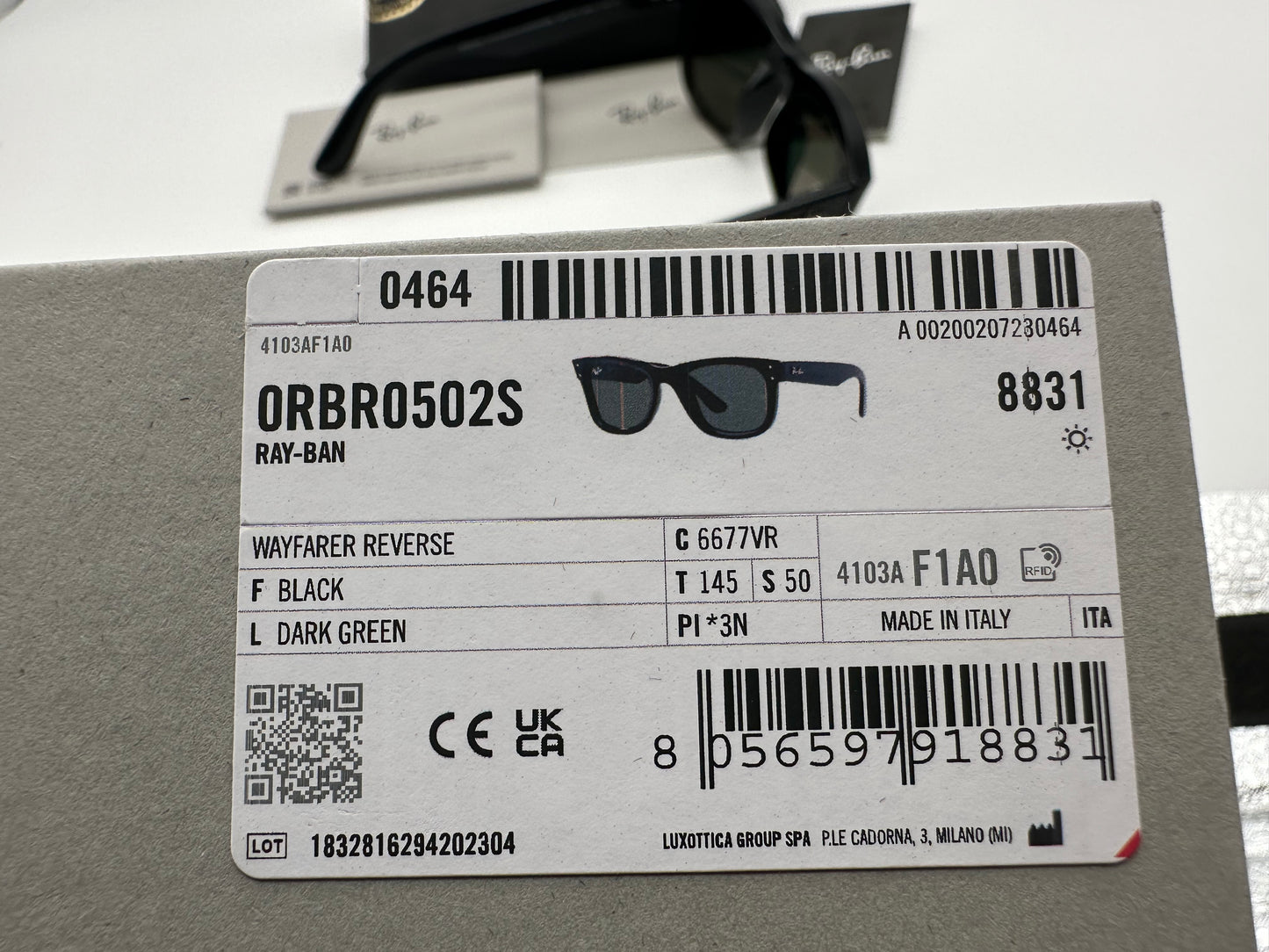 Ray-Ban Wayfarer Reverse 50mm Black / Dark Green RBR 0502s 6677VR Made in Italy