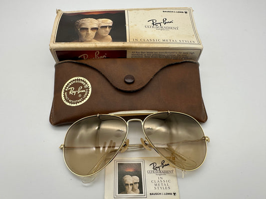 Ray Ban Outdoorsman II Ultragraident Beige Arista L9847 6A 41 59 Vintage 1970s Extremely rare NOS