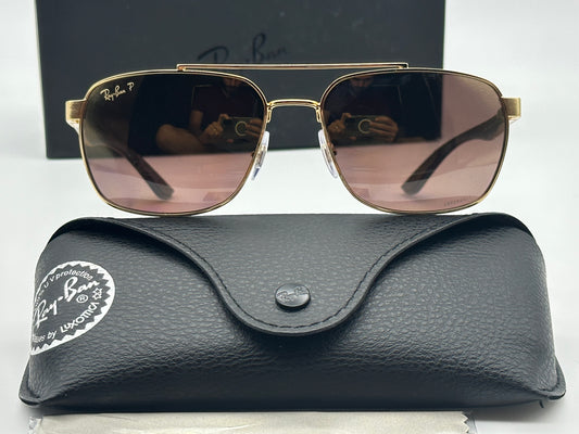 Ray-Ban RB3701 59mm Polarized Chromance LITEFORCE Square 001/6B Gold/Gradient Purple Sunglasses NEW