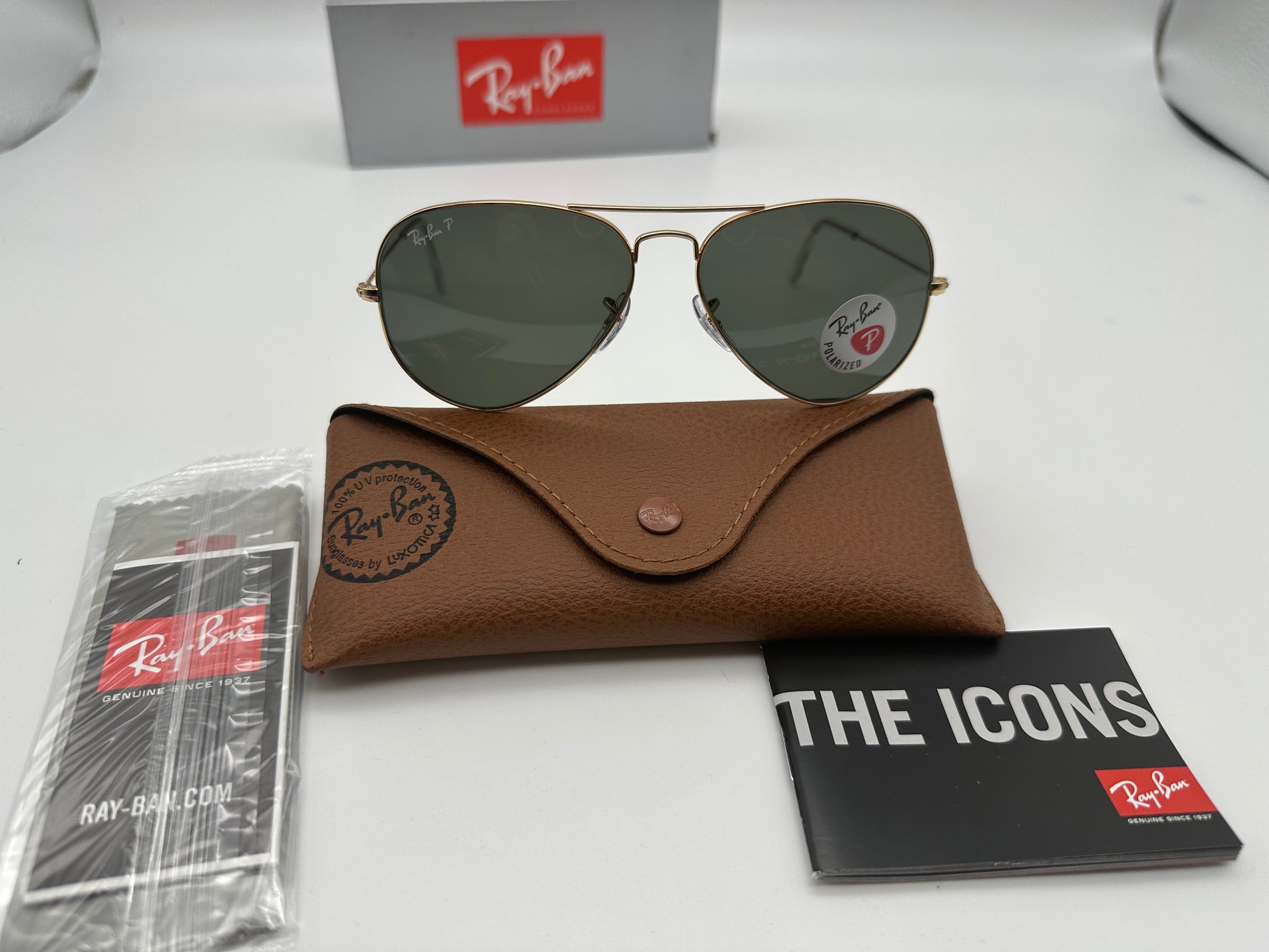 Ray Ban Aviator Polarized 58mm G 15 RB 3025 001 58 3P Green Gold
