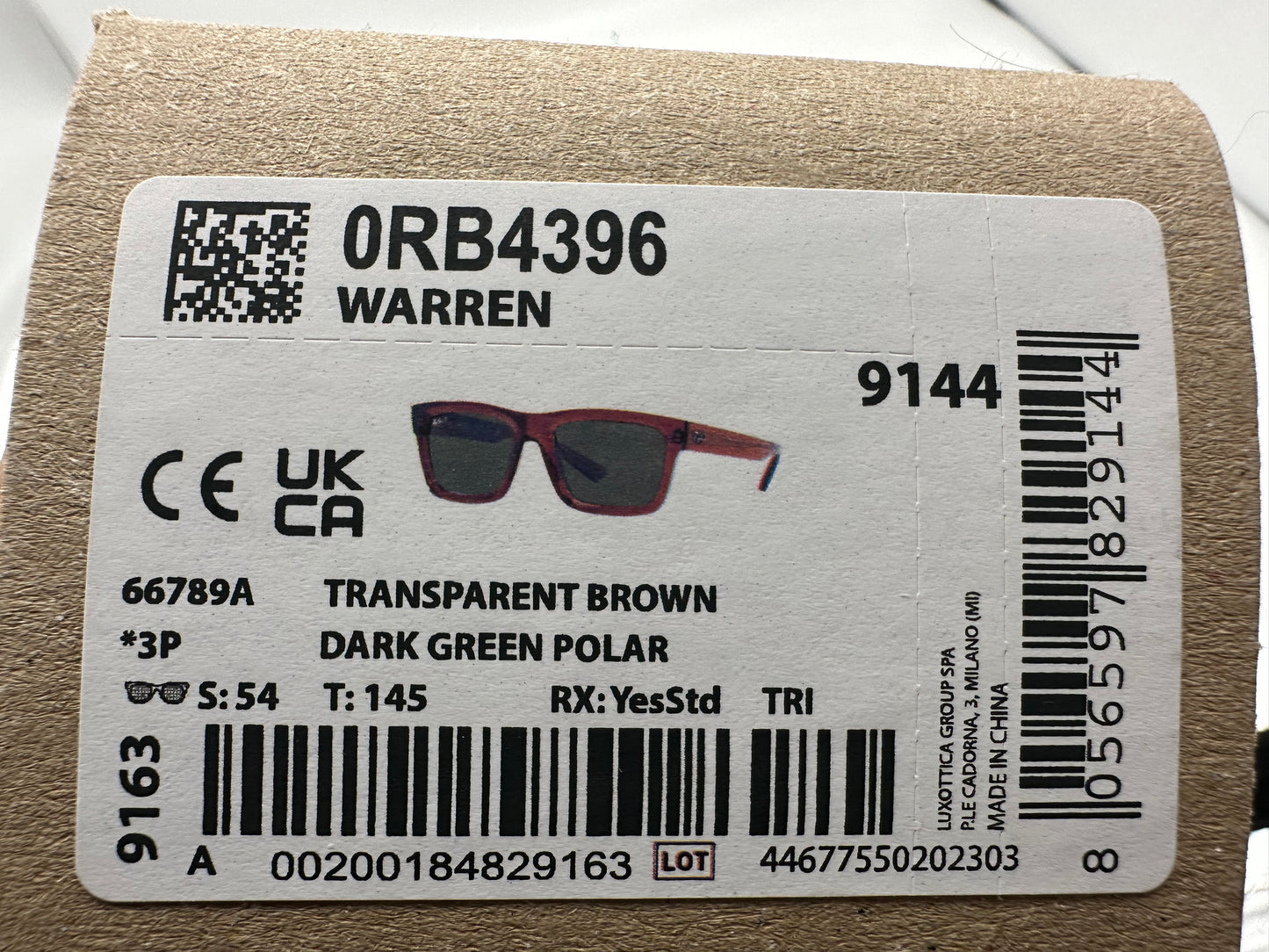 Ray-Ban Warren 54mm RB 4396 Bio-Based Transparent Brown Dark Green Polarized New