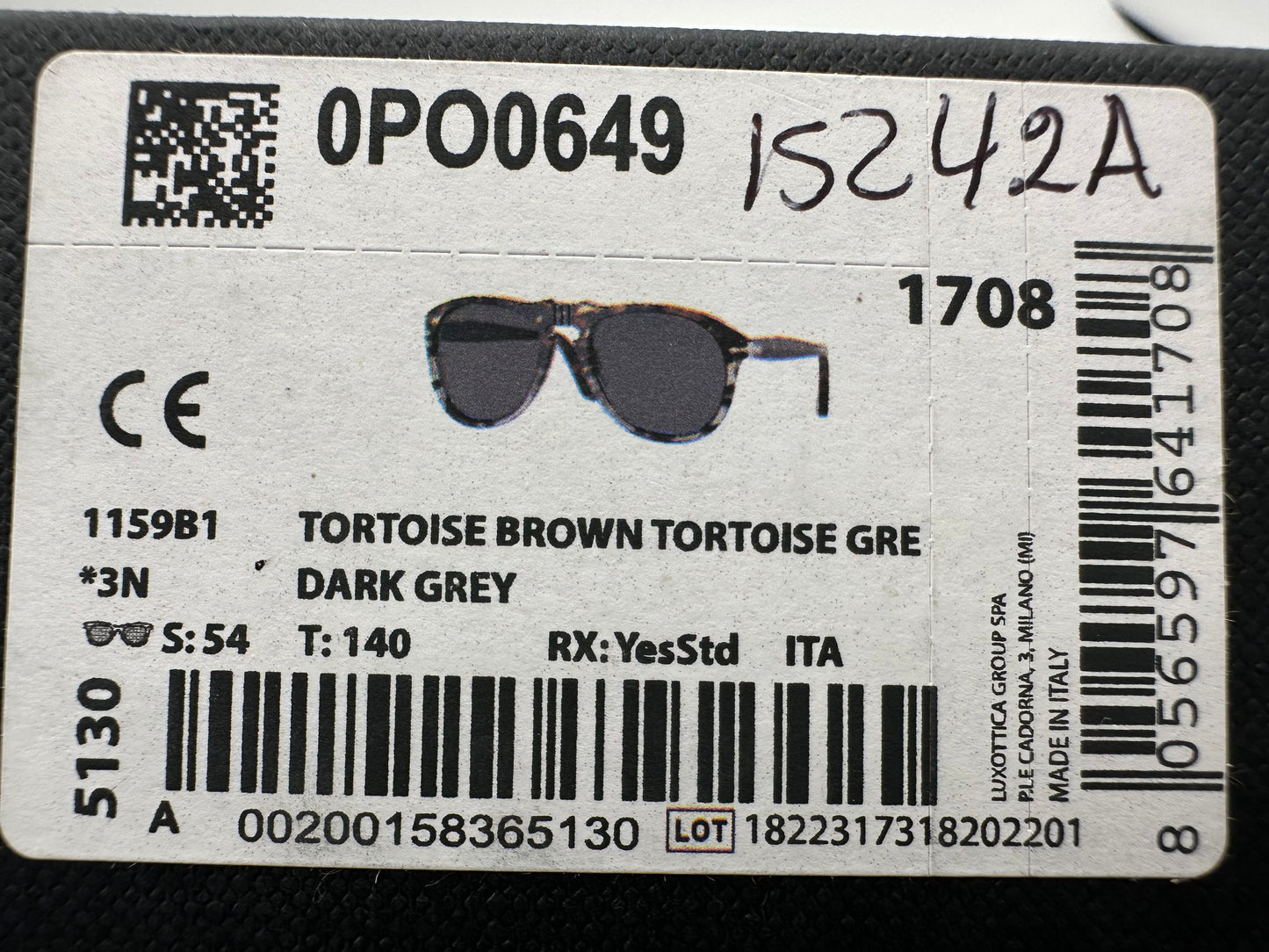 Persol PO 649 54mm Tortoise Brown/Gray Dark Gray Crystal Lenses Italy NEW