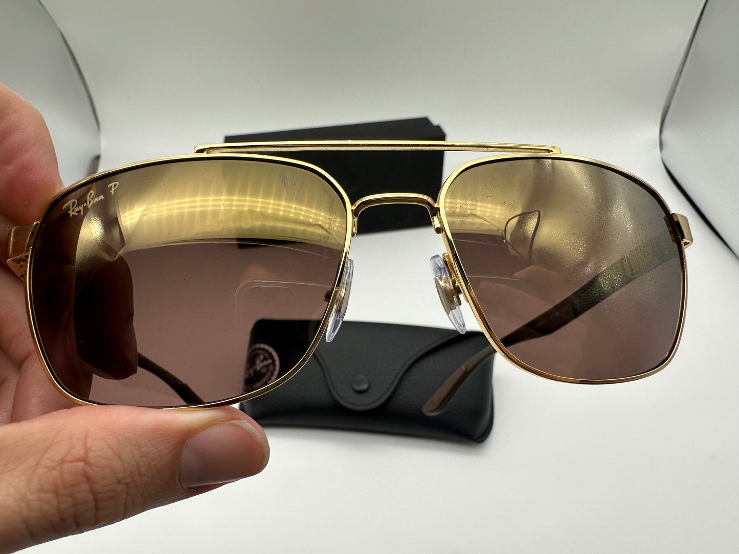 Ray-Ban RB3701 59mm Polarized Chromance LITEFORCE  Square 001/6B Gold/Gradient Purple Sunglasses NEW