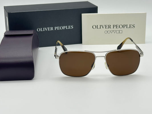 Oliver Peoples Linford Silver Brown VFX Polarized 5036/N9 56mm Made in Japan Preowned