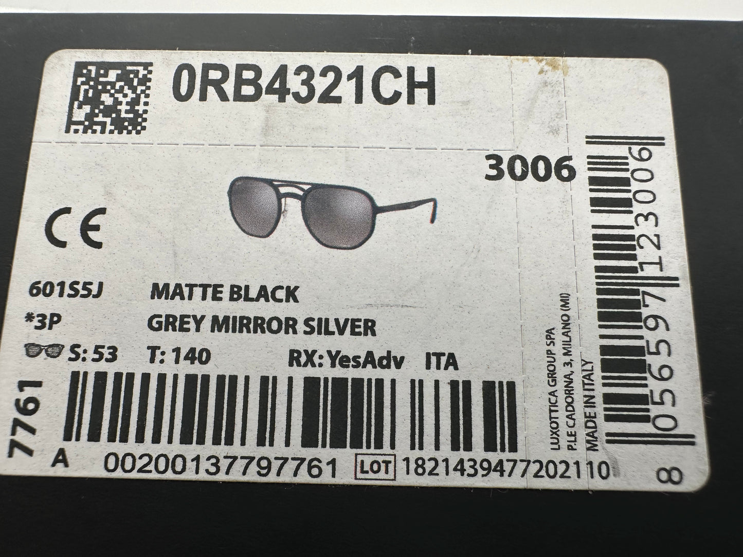 Ray Ban RB 4321CH 53mm Matte Black Gray Mirror Silver Chromance Italy New