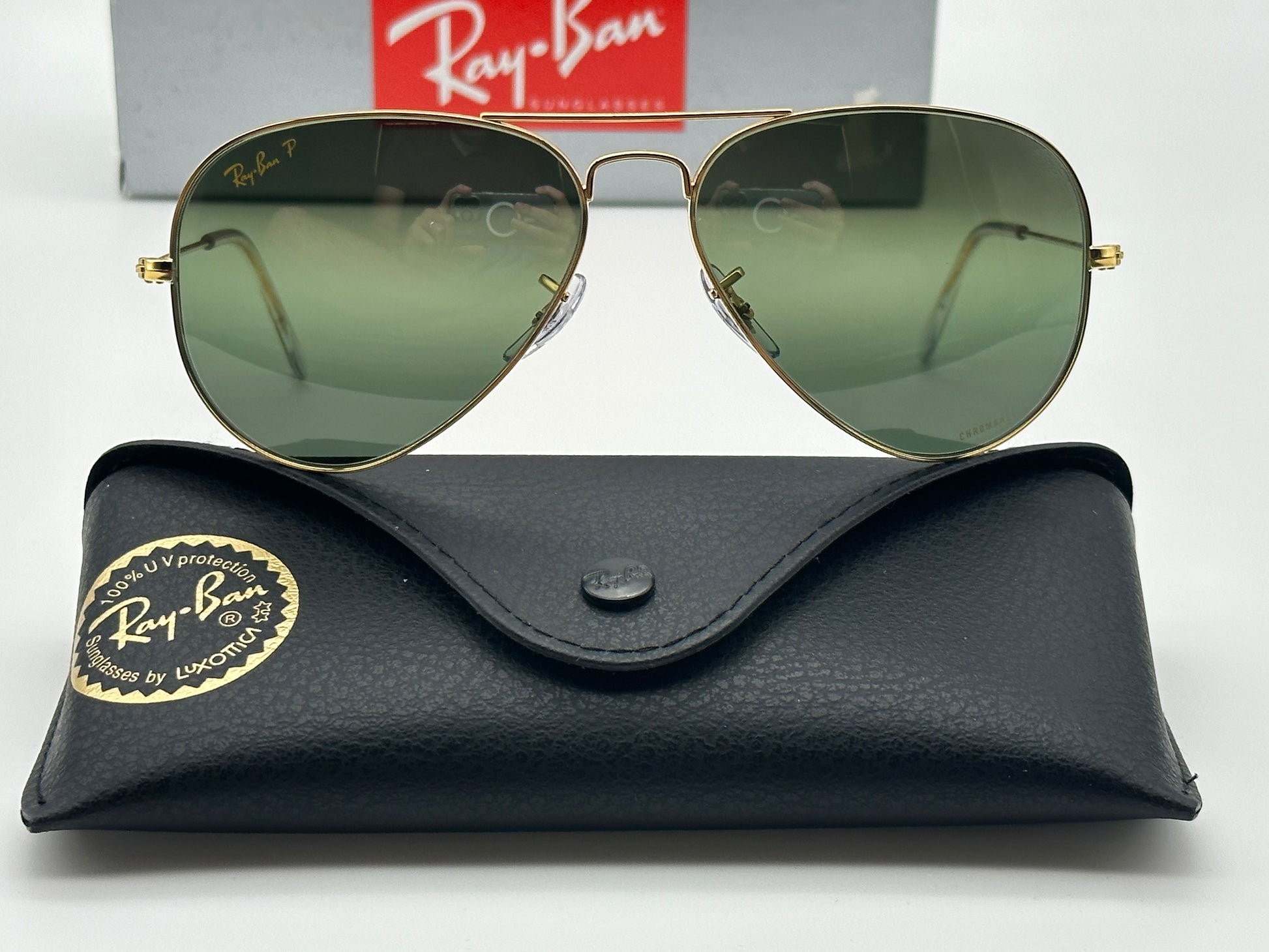 Ray Ban Aviator 58mm Chromance Polarized Silver Green Sunglasses