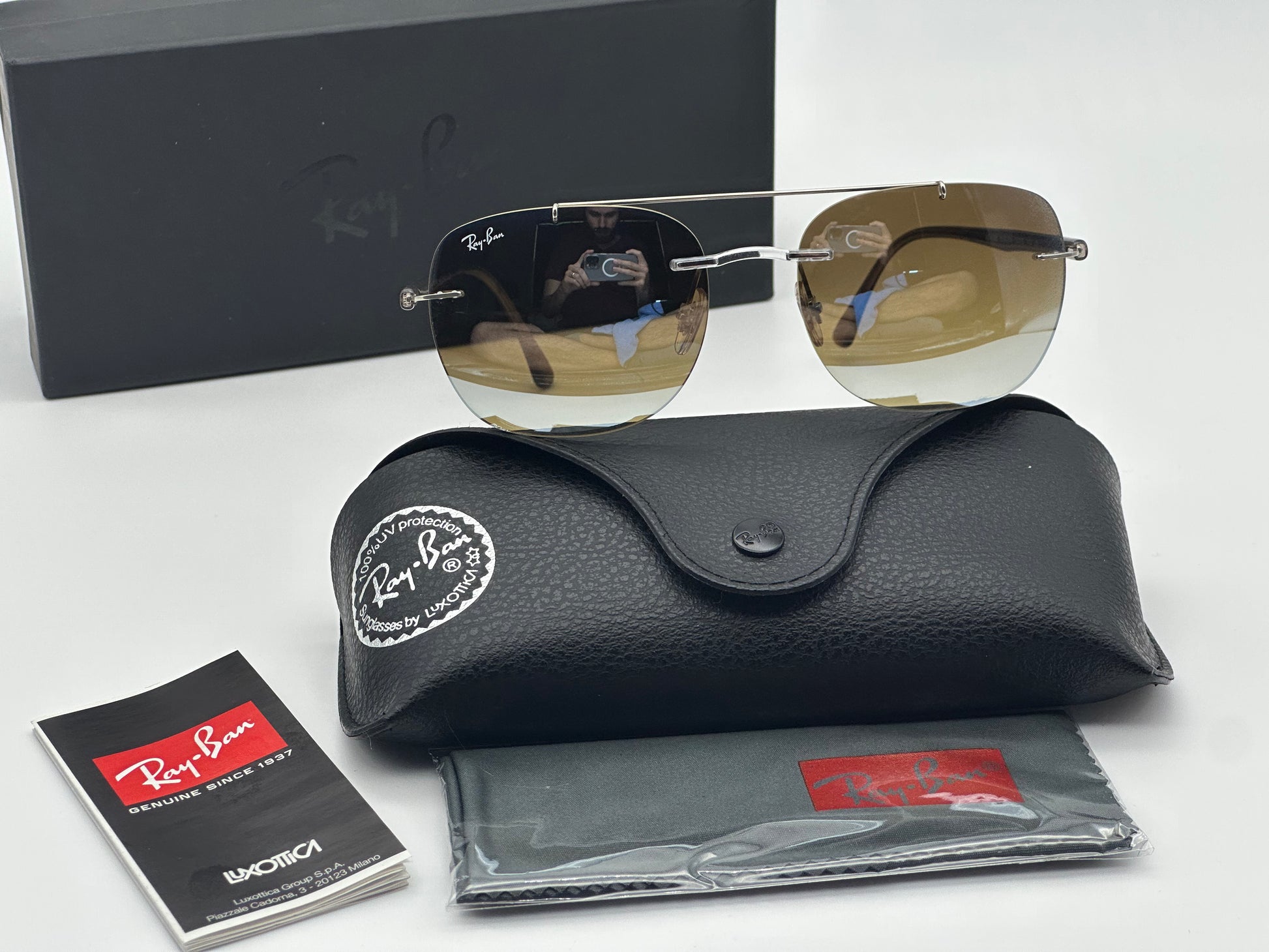 Ray Ban RB 4280 Square Silver Mirror 55mm Light Ray NEW Shade Review Store