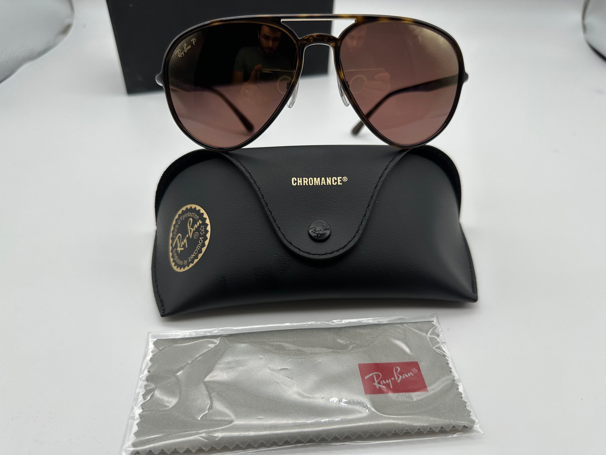 Ray Ban Aviator RB 4320CH 58mm Chromance Light Havana Purple