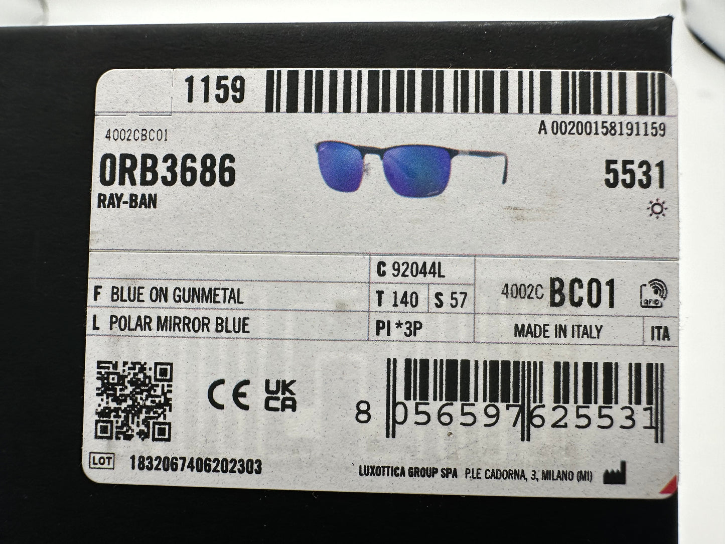 Ray-Ban RB 3686 Chromance  47mm 92044L BLUE ON GUNMETAL POLAR MIRROR BLUE Italy