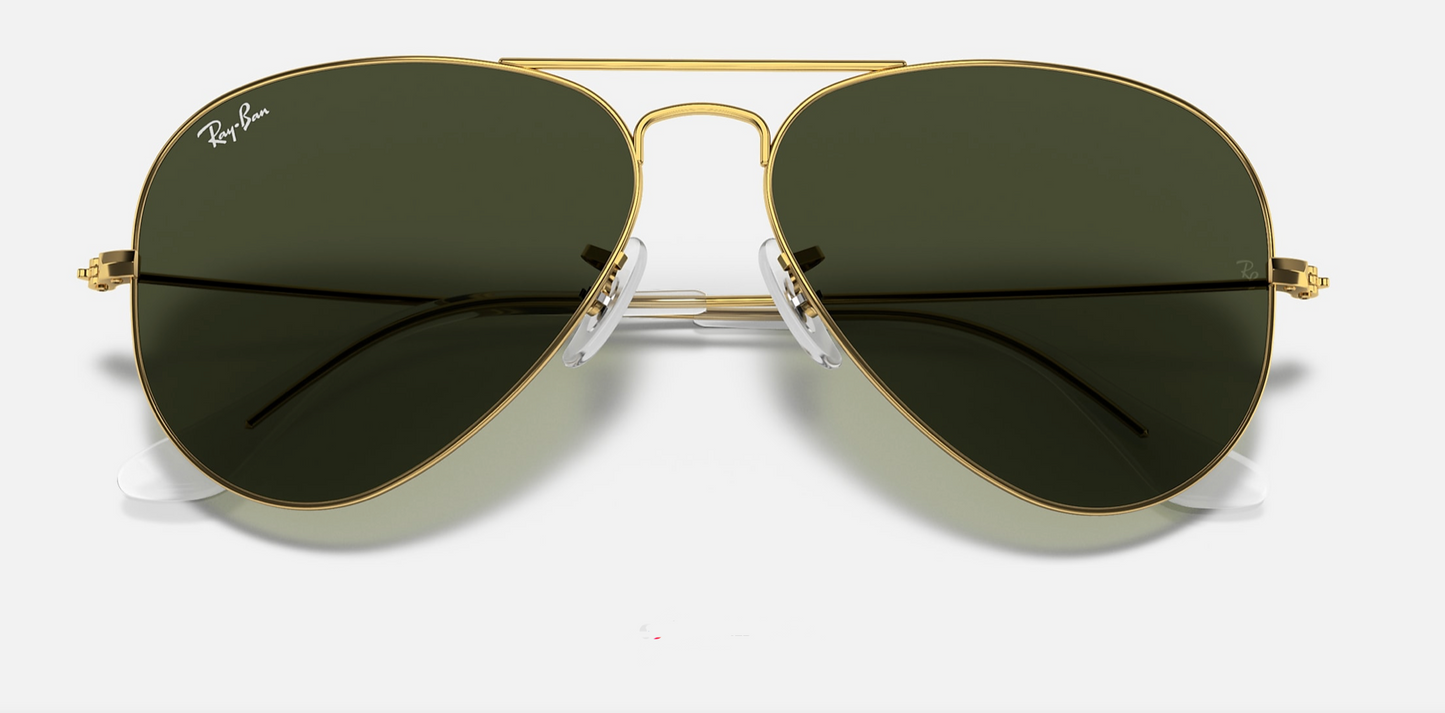 Ray Ban Classic Aviator 58mm G15 Green Gold Frames 100% Authentic RB 3025 L0205 Arista Italy NEW