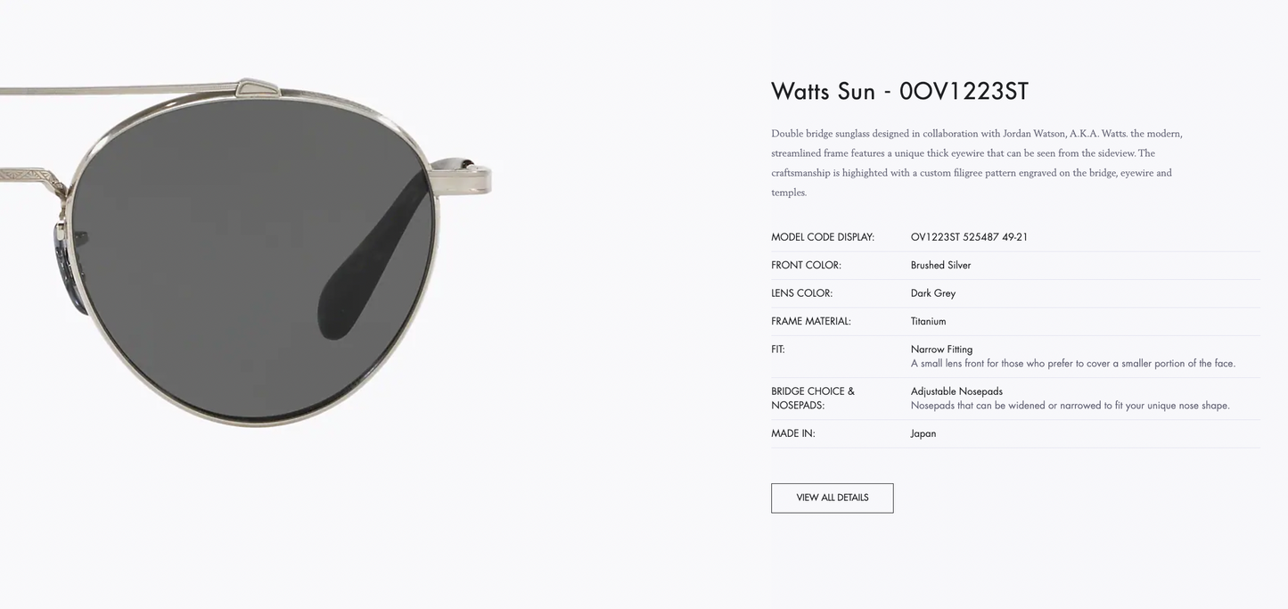 OLIVER PEOPLES Watts Sun OV1223st 49mm Dark Gray Titanium Japan MSRP $542