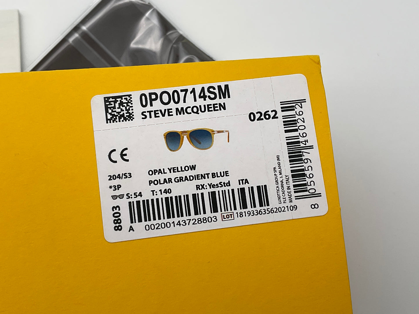 Persol 714SM 54MM Steve McQueen Folding Opal Yellow / Polarized Gradient Blue Lens