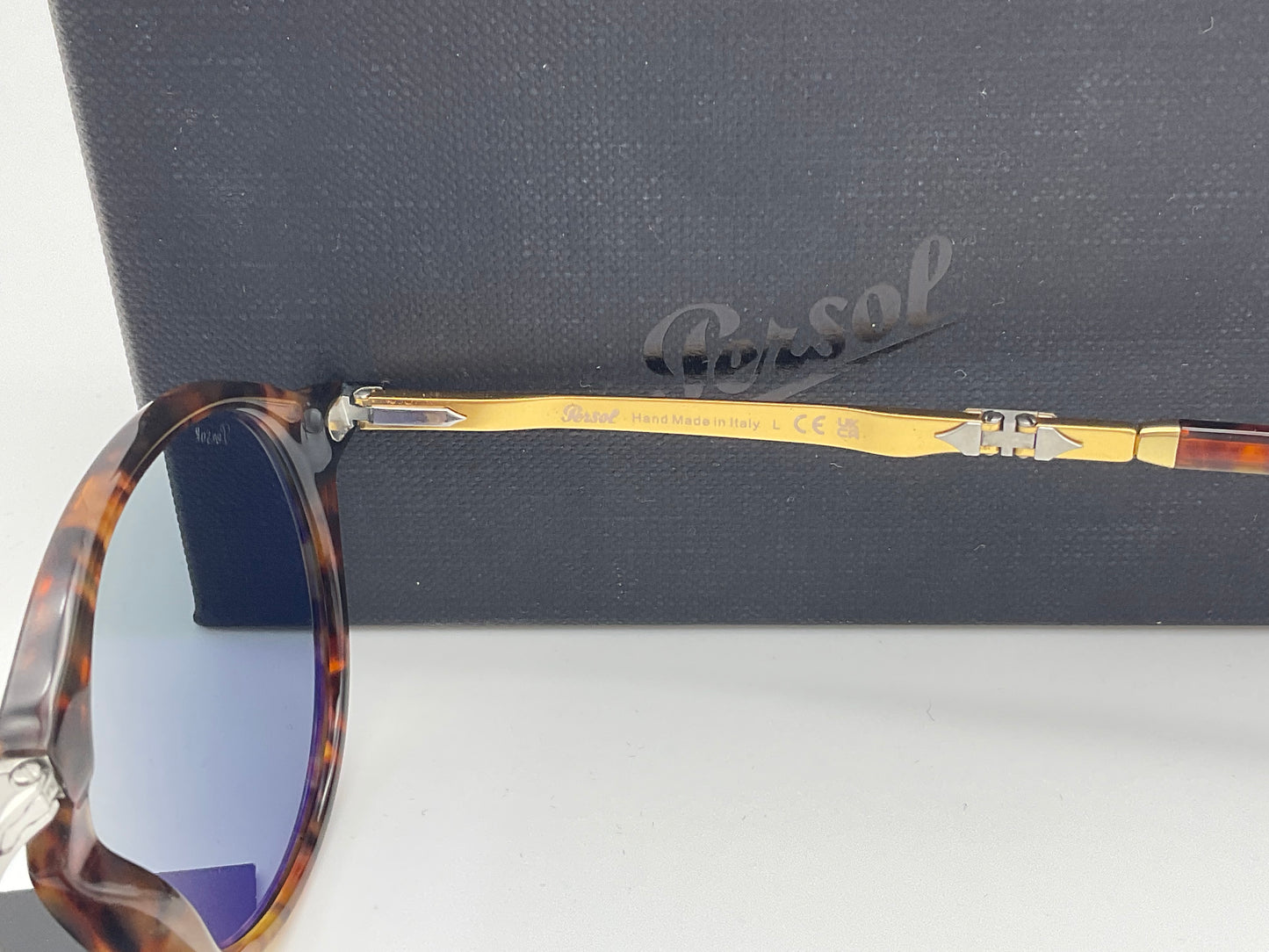 Persol PO 3274 Sunglasses Folding Round 108/56 Sunglasses Light Blue Caffe