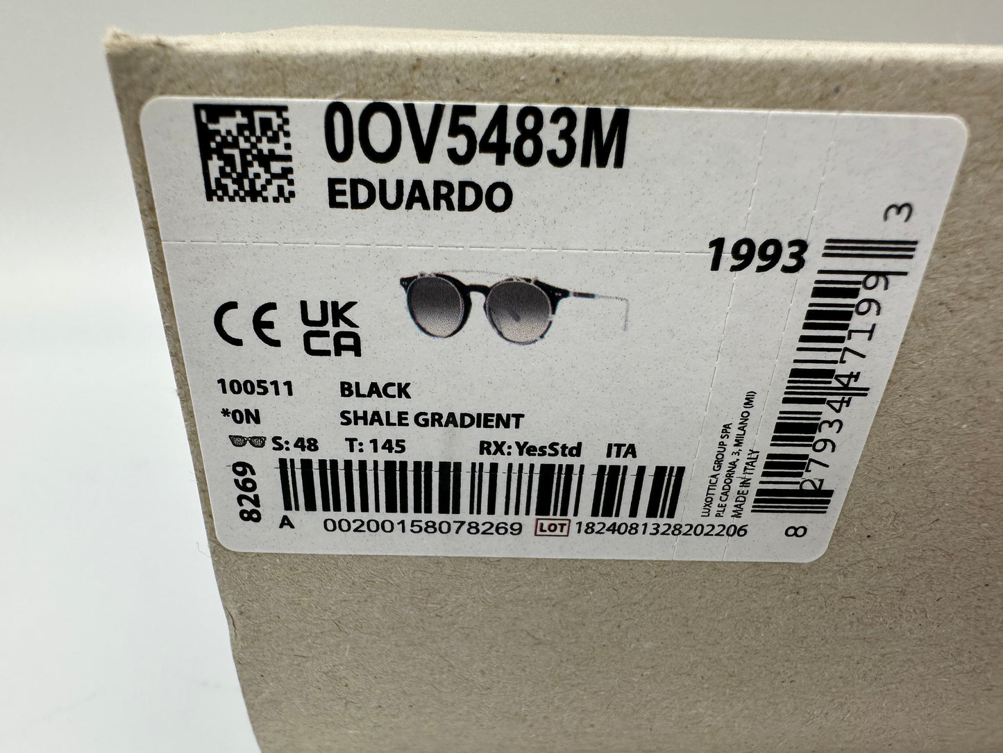 Oliver Peoples Eduardo Black Shale Gradient OV5483M 100511 48mm Sunglasses New