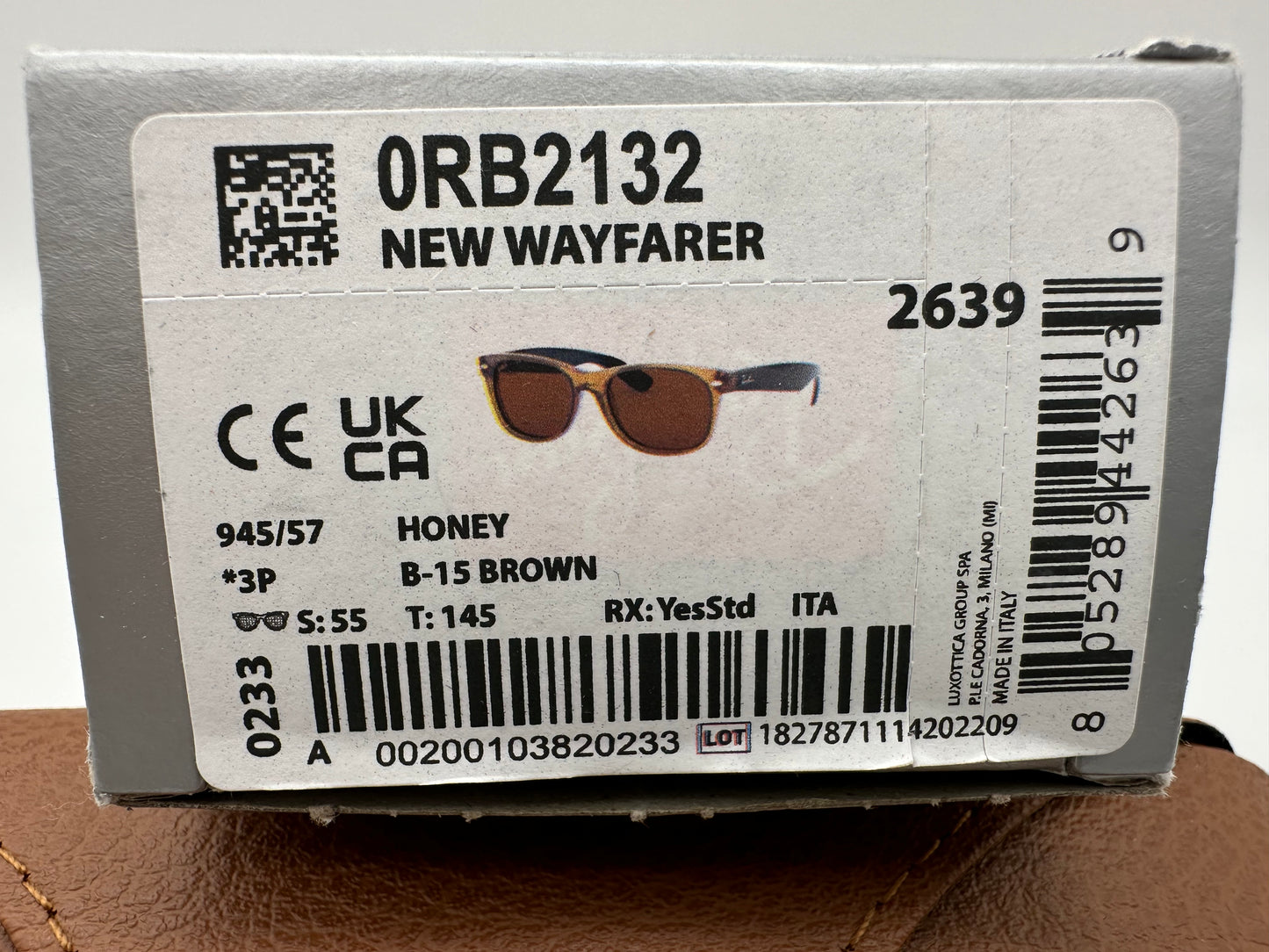 Ray Ban New Wayfarer 55mm Honey Black Brown Classic B-15 RB2132 945/57 NEW