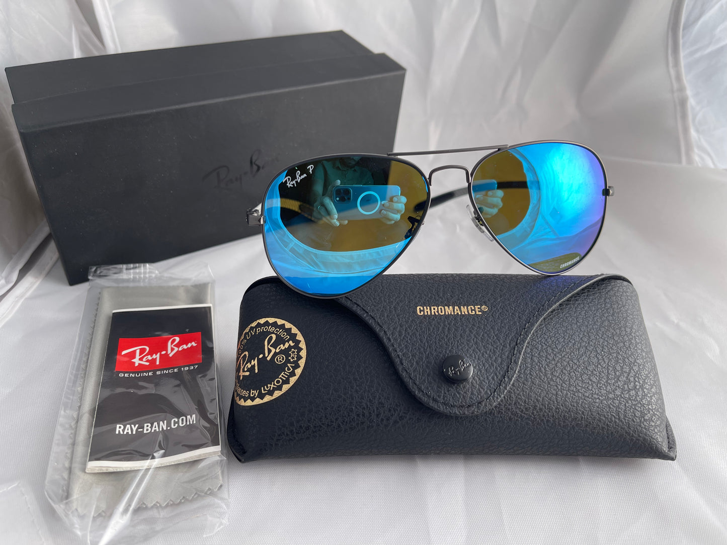 NEW Ray Ban Chromance Carbon Fiber POLARIZED Aviator Blue Mirror RB831 Shade Review Store