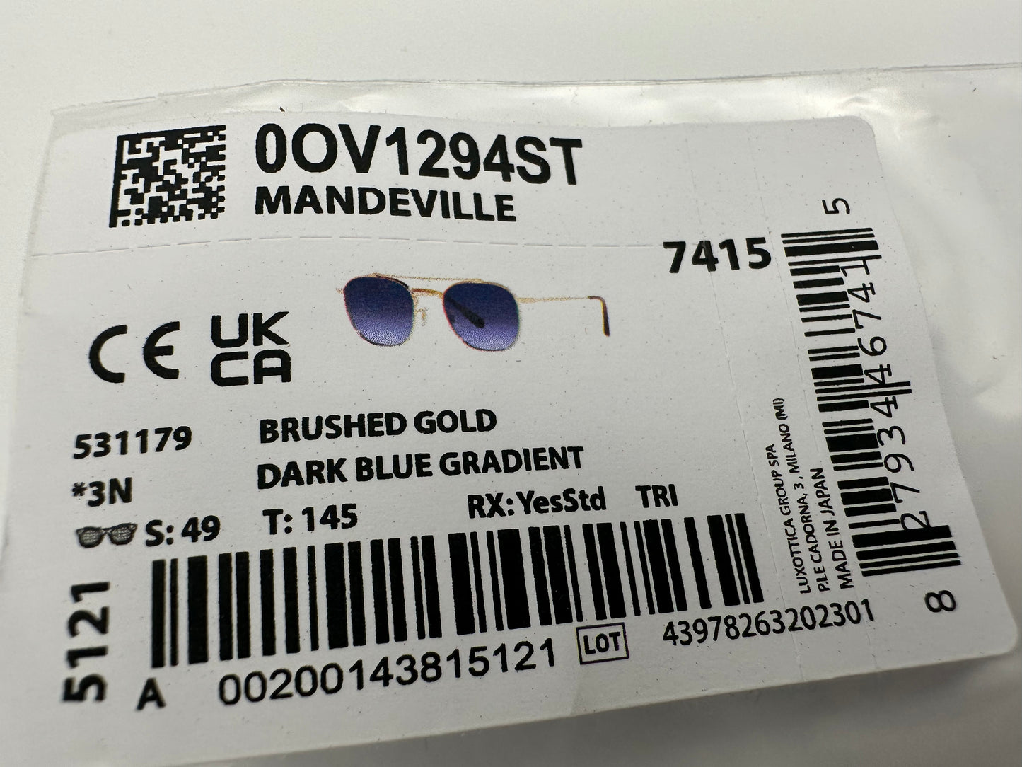 Oliver Peoples Mandeville 49mm Brushed Gold Dark Blue Gradient OV1294ST NEW