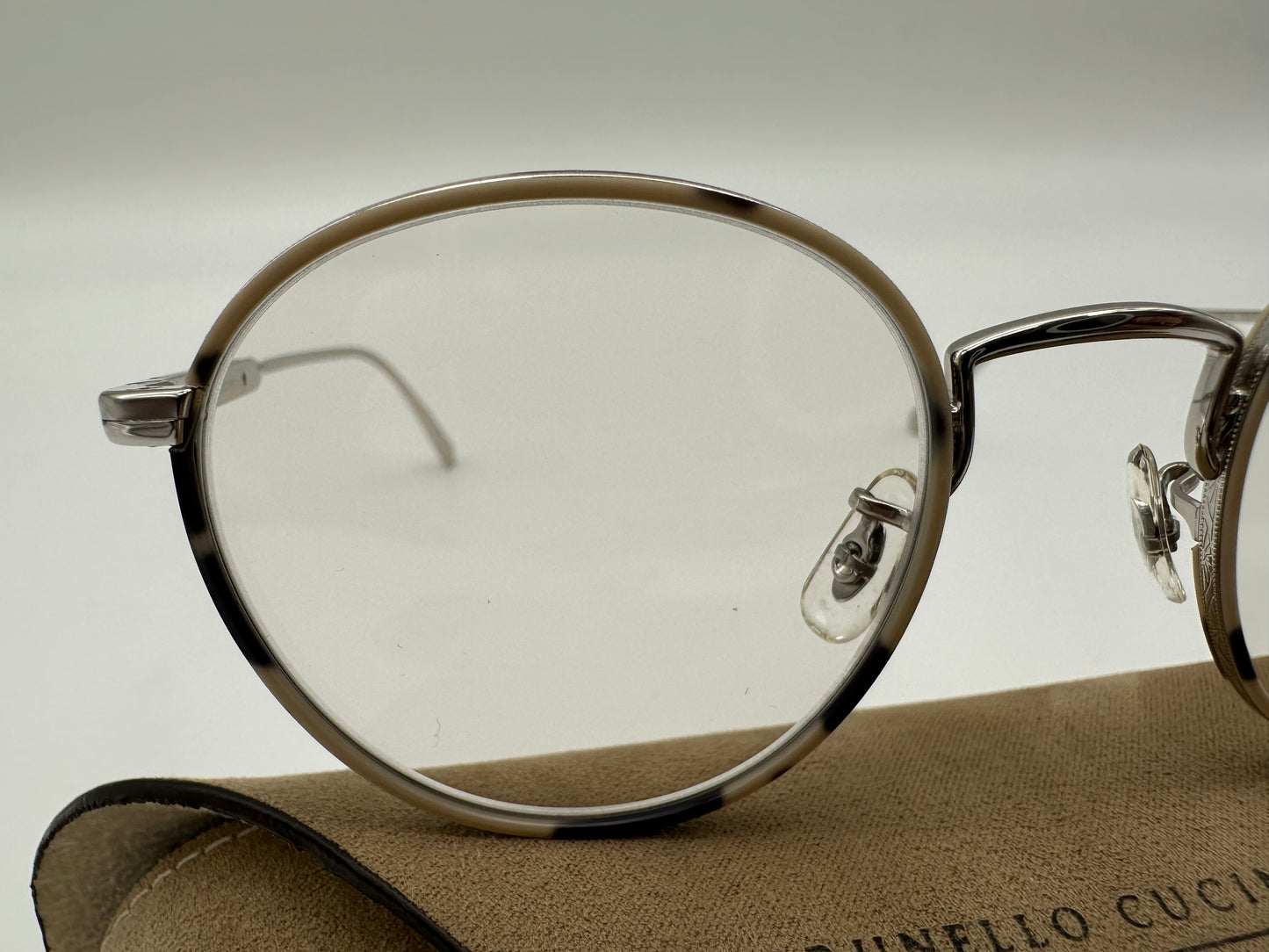 Oliver Peoples Artemio 48mm Brunello Cucinelli OV 1302  5036 Silver Taupe Unisex Eyeglasses With Clip-On PREOWNED