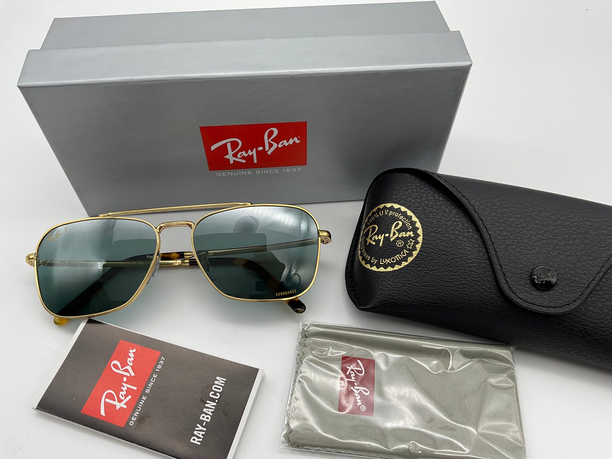 Raybaon Caravan Ray-Ban NEW CARAVAN 58mm RB3636 9196G6 CHROMANCE Polarized Gold Blue ...