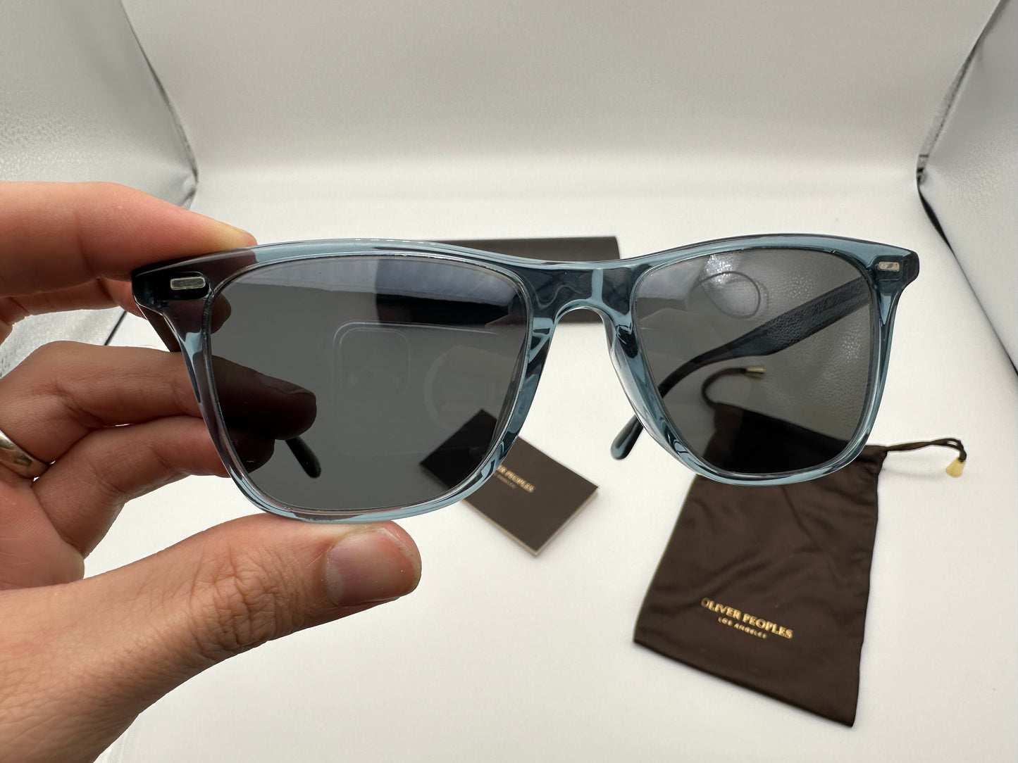 Oliver Peoples Ollis OV 5437SU 51mm Sunglasses Washed Teal / Carbon Gray new Italy