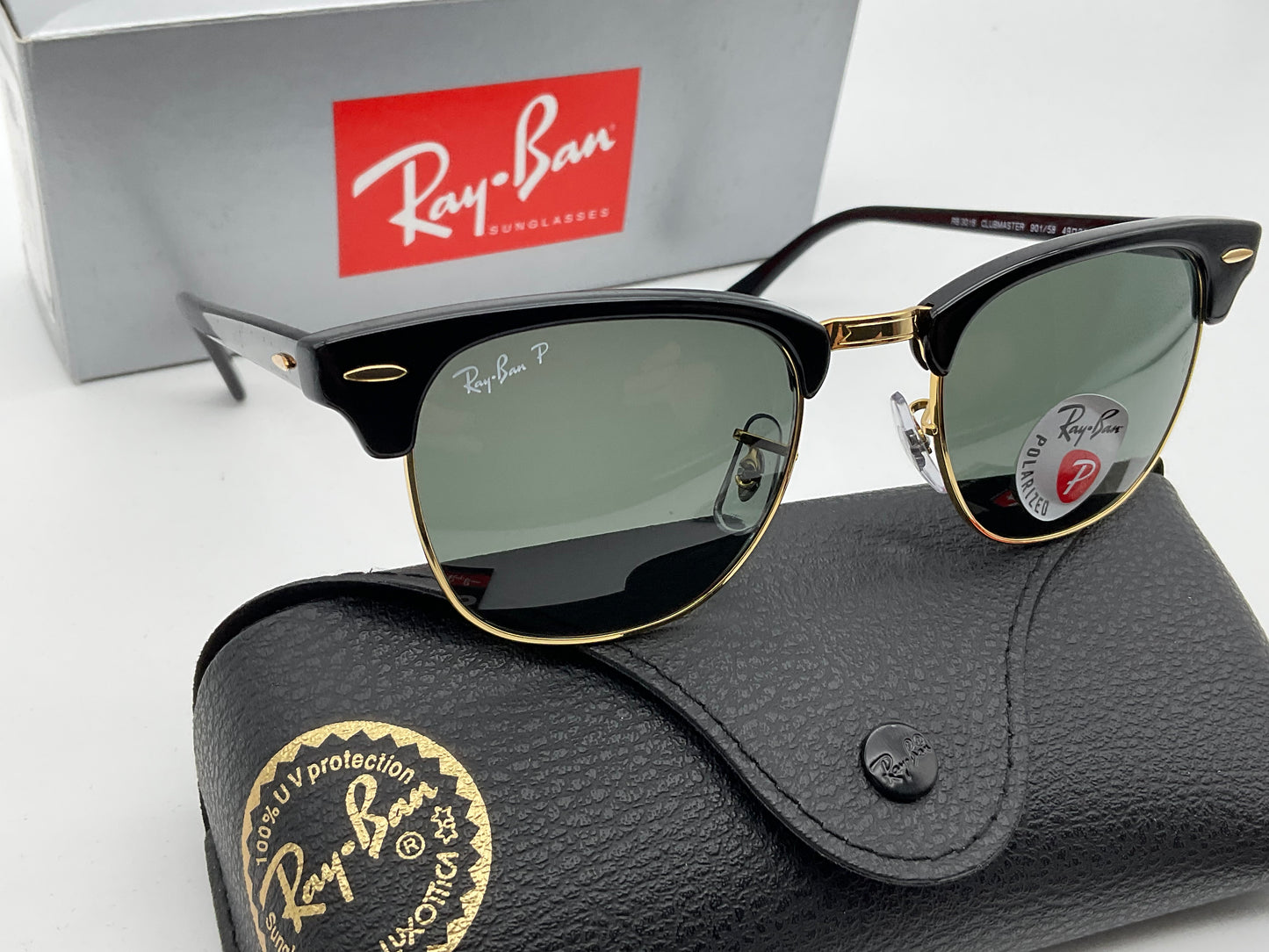 Ray-Ban Clubmaster 49mm Black G-15 Green Polarized Sunglasses RB3016 901/58 MSRP $213