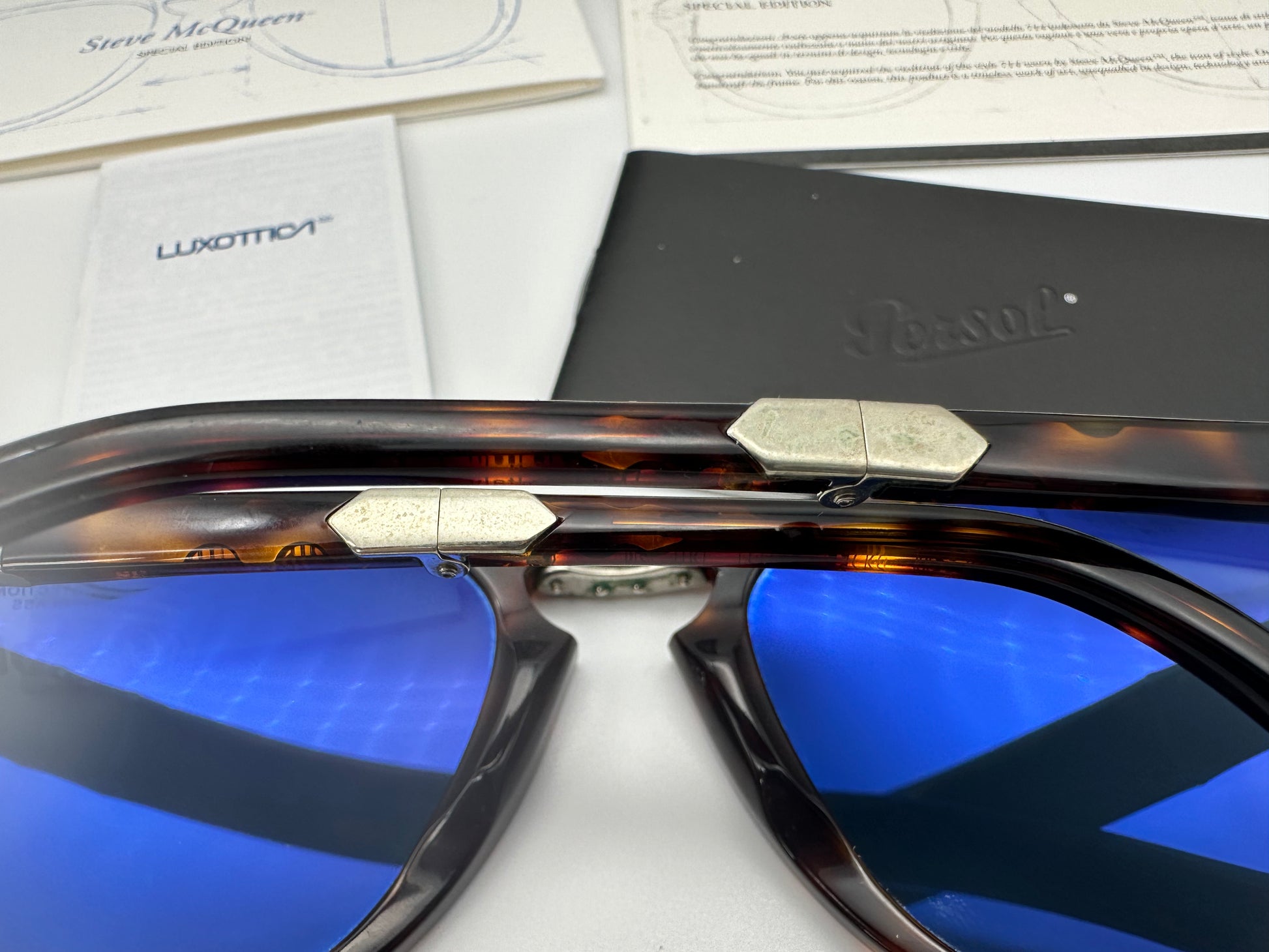 Persol Steve Mcqueen Persol Sunglasses Blue Lenses Persol Steve McQueen PO 714SM 95/S3 54mm Black Polarized Blue