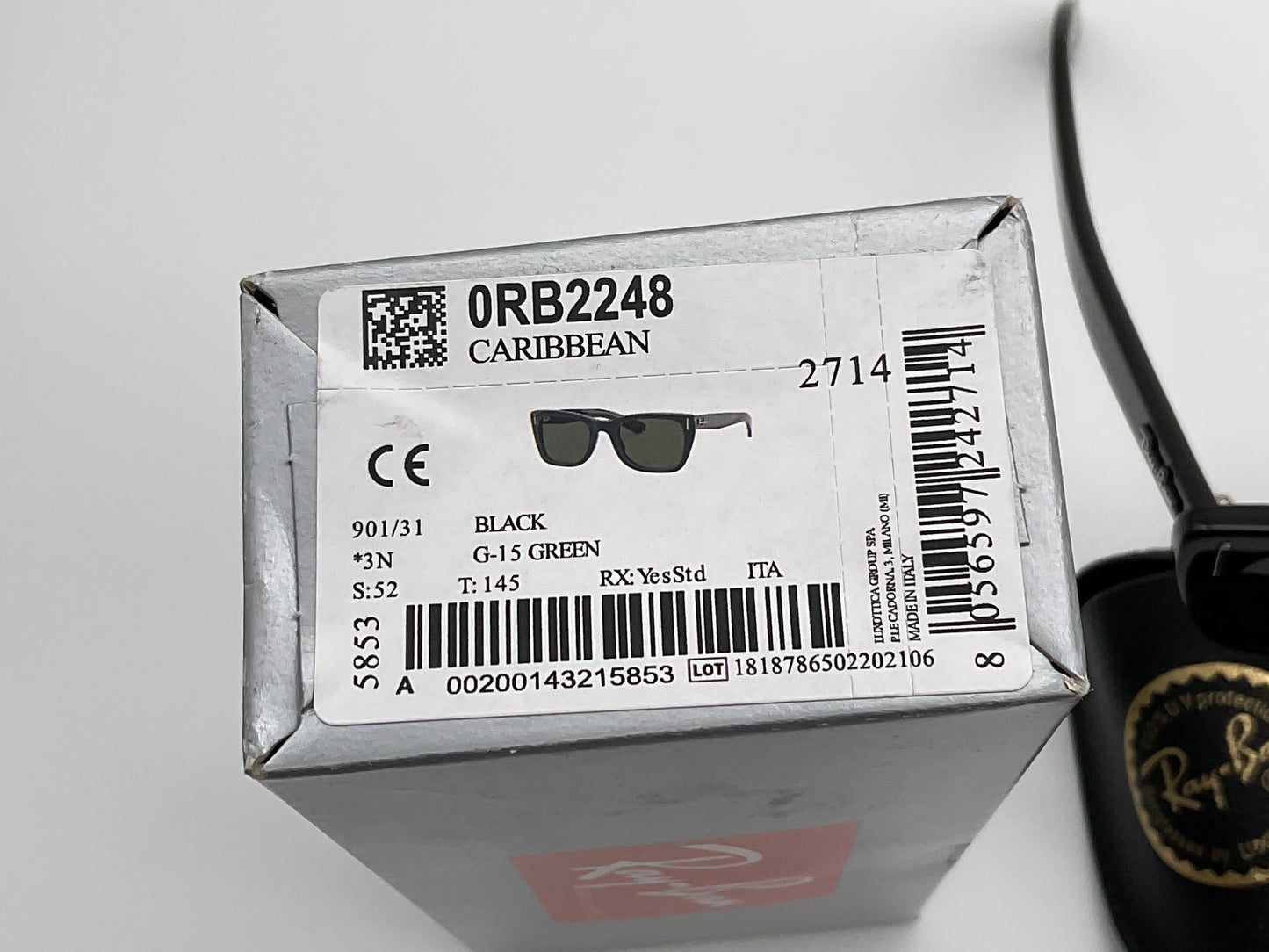 Ray Ban Caribbean 52mm Black G-15 Green Sunglasses RB2248 901/31