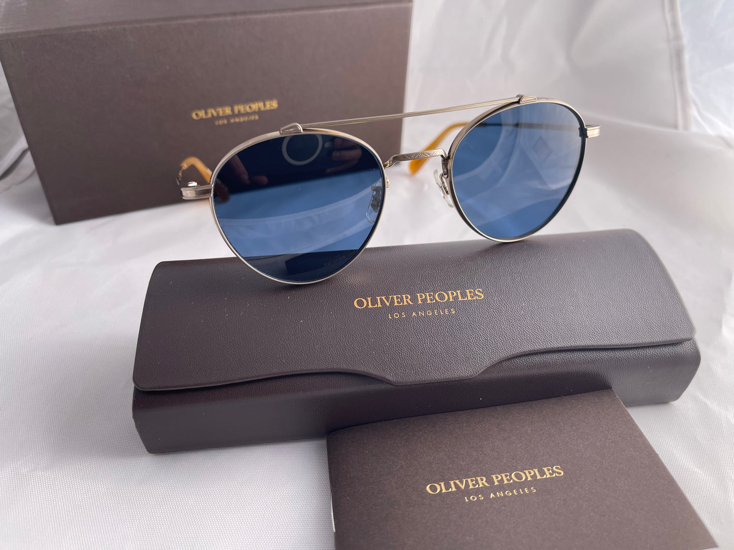 OLIVER PEOPLES WATTS  OV1223ST  Titanium Antique Gold Blue JAPAN NEW $542 MSRP