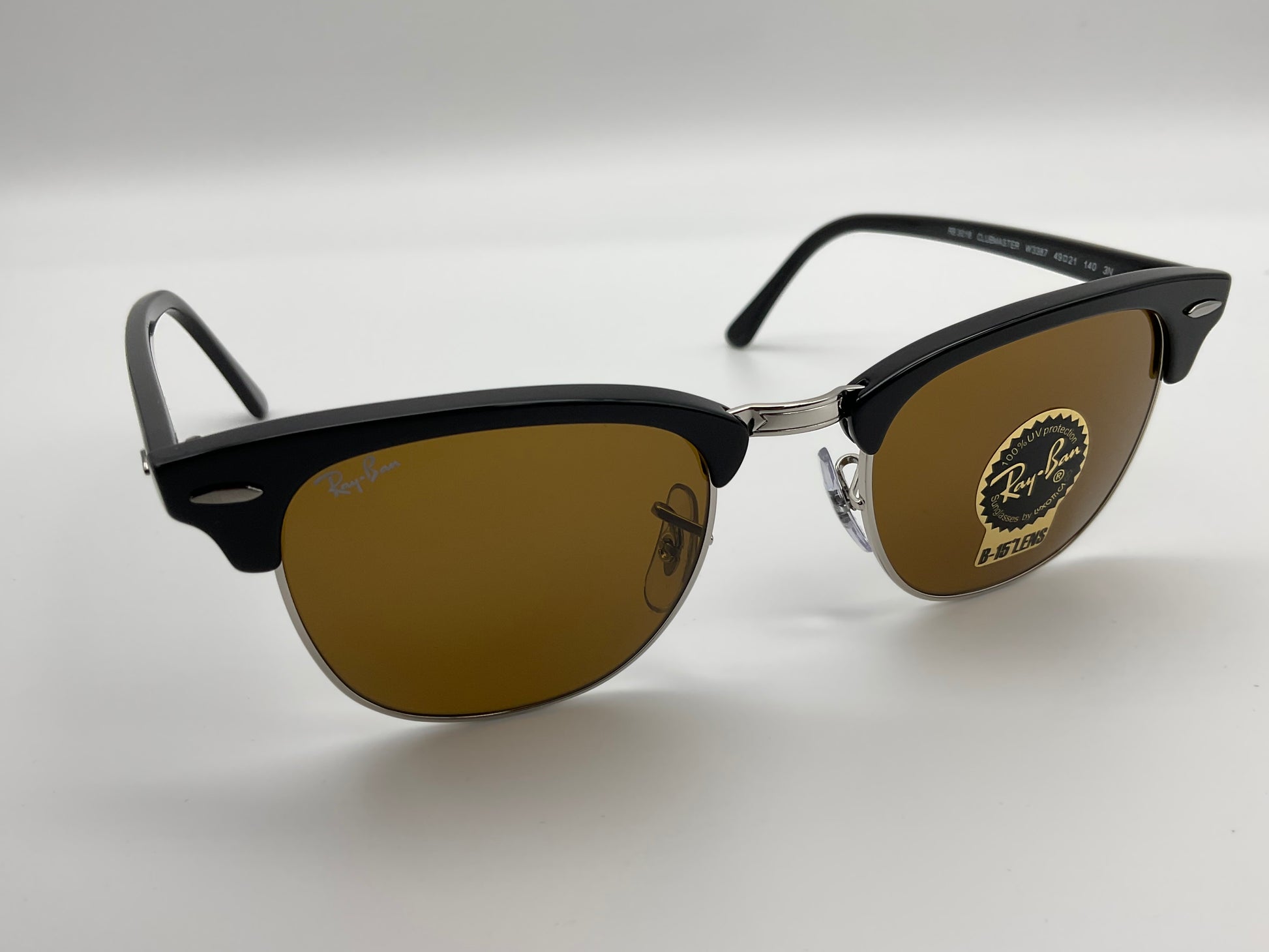 Ray Ban Clubmaster Black Frame RB 3016 W3387 B 15 Brown Lenses 49mm Shade Review Store