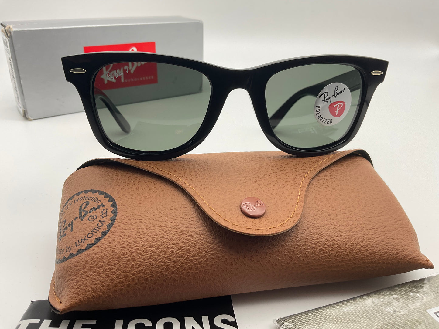 Ray Ban Original Wayfarer Classic 50mm RB 2140 901/58 Black Green Polarized hand made in Italy NEW