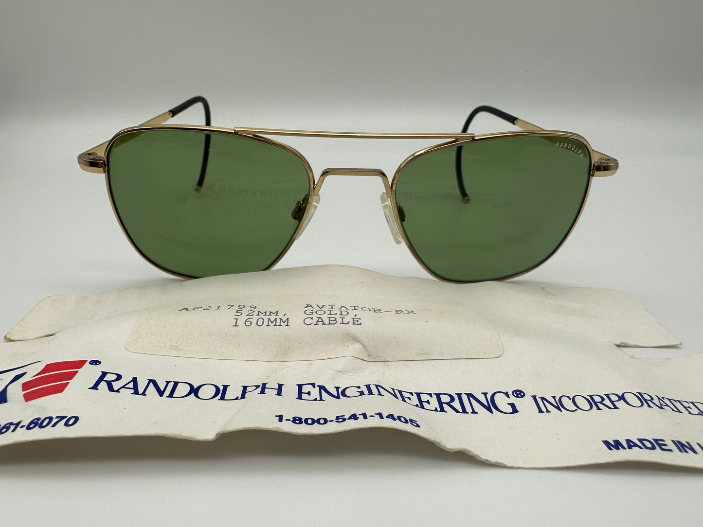 Randolph Aviator 52mm with Green Glass Lenses and Cable Tempes