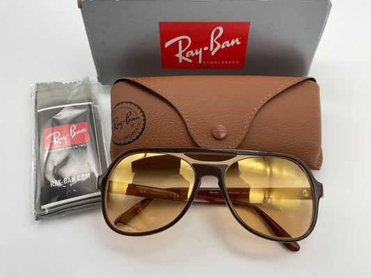 Ray Ban Powderhorn 58mm RB 4357 Dark Brown Photochromic Orange Mirror Gold made in Italy