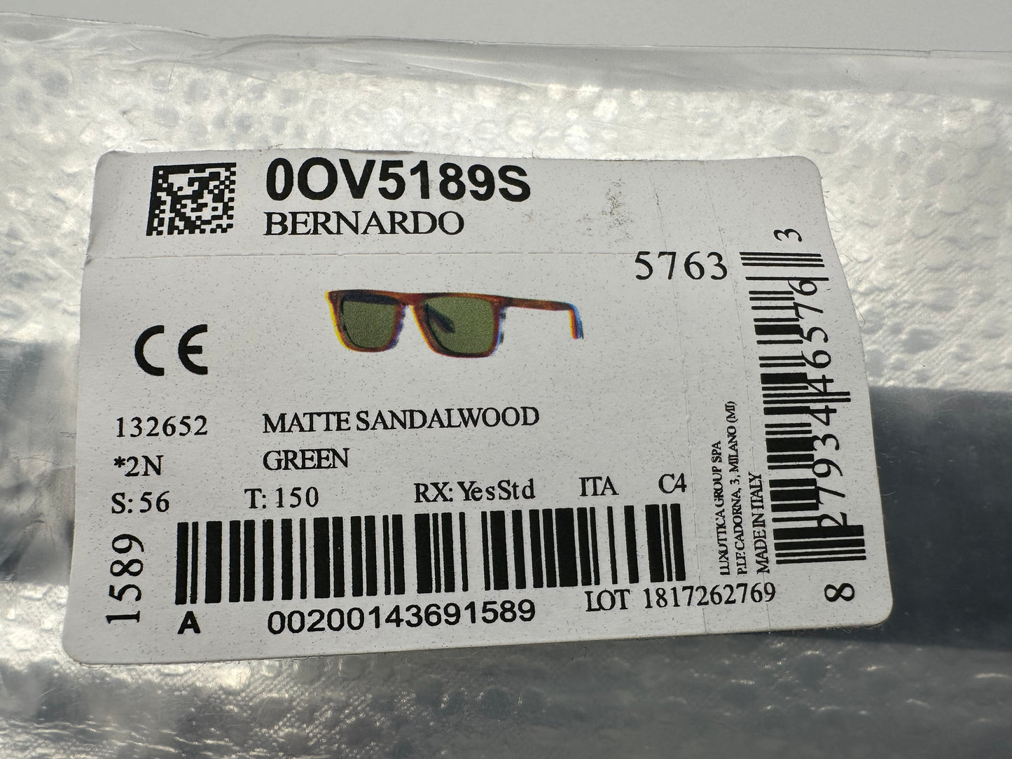 Oliver Peoples Bernardo 56mm Matte Sandalwood Green Glass Lens Italy