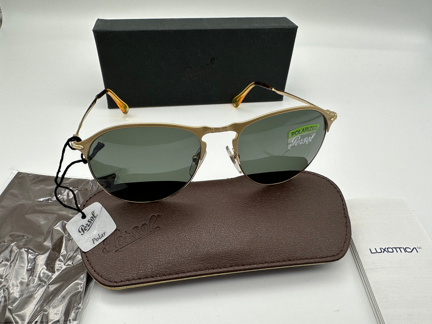 Persol 7649 S 56mm 1069/58 Gold Frame/Green Polarized Sunglasses Italy