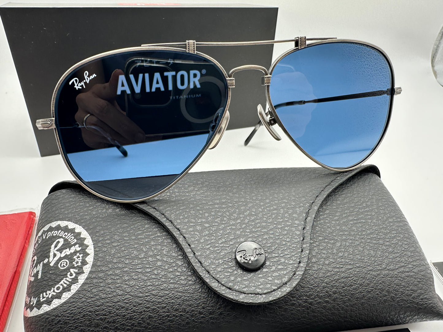 RB8125 58mm Limited Edition Titanium Aviator Blue Antique Silver 9138T0 NEW
