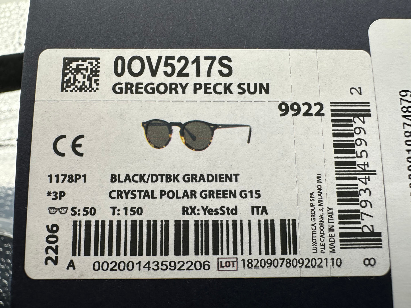 Oliver Peoples Gregory Peck Sun OV5217S 1178P1 50mm Black-DTBK Gradient