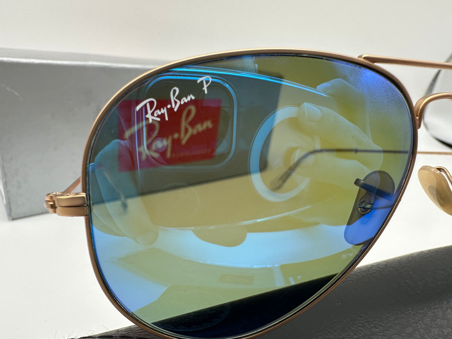 NEW RAY BAN Aviator 58mm Large Metal RB3025 112/4L Matte Gold Blue Mirror POLARIZED Made In Italy