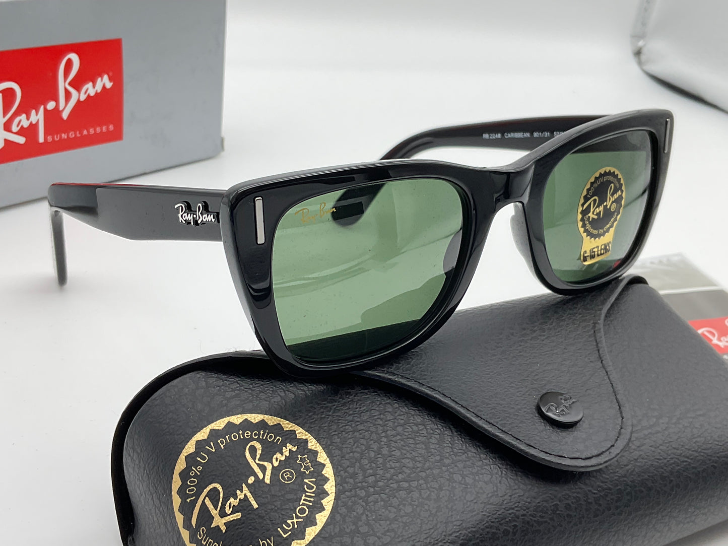 Ray Ban Caribbean 52mm Black G-15 Green Sunglasses RB2248 901/31