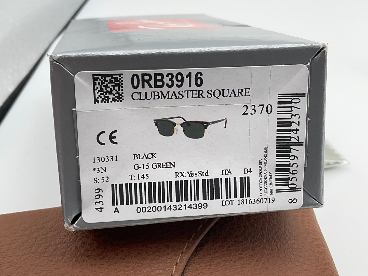 Ray Ban RB 3916 130331 Black G-15 Classic Sunglasses 52MM