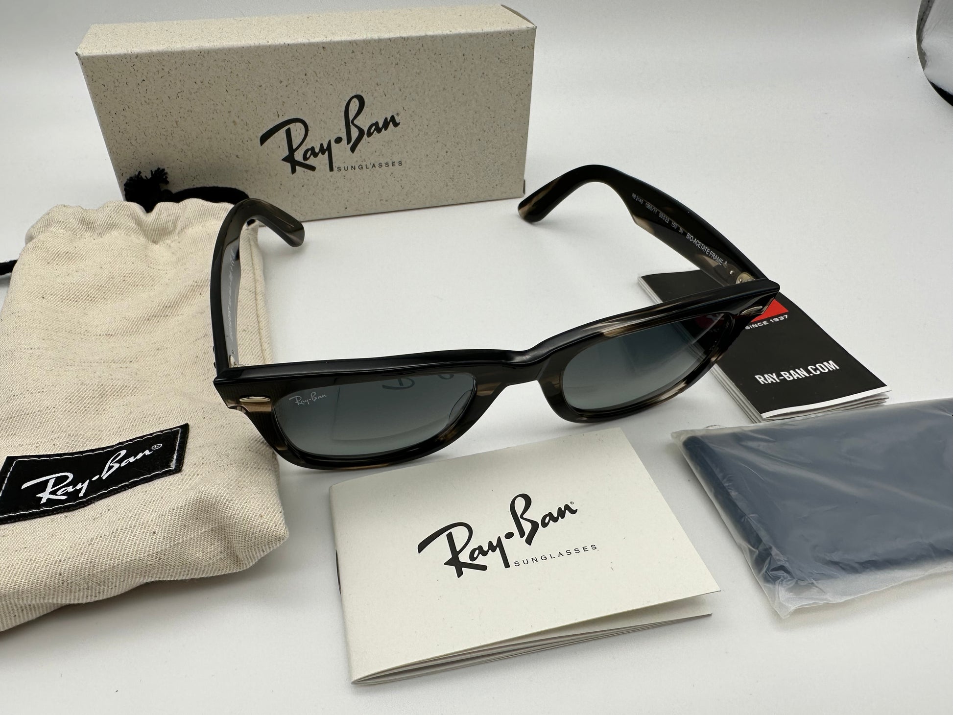 Ray Ban Original Wayfarer Bio Acetate 50mm 136071 Striped Gray Gray Gradient Glass Lens Italy