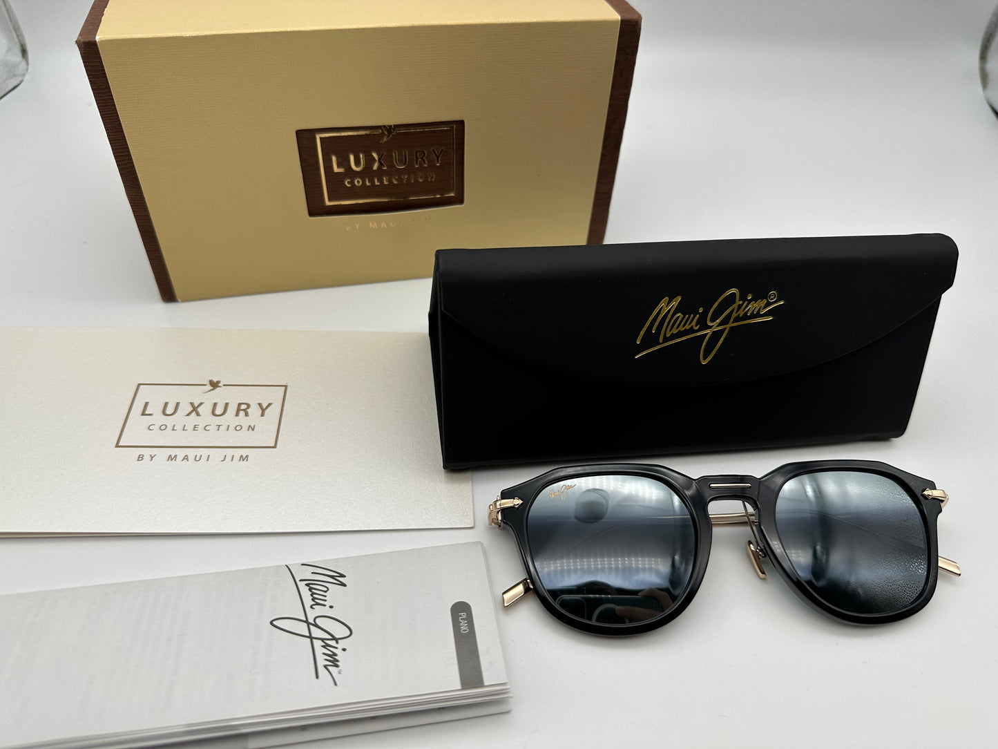 Maui Jim Alika Gray Black Gold Titanium 49mm 837-02 Luxury Collection Japan Sunglasses $529 MSRP